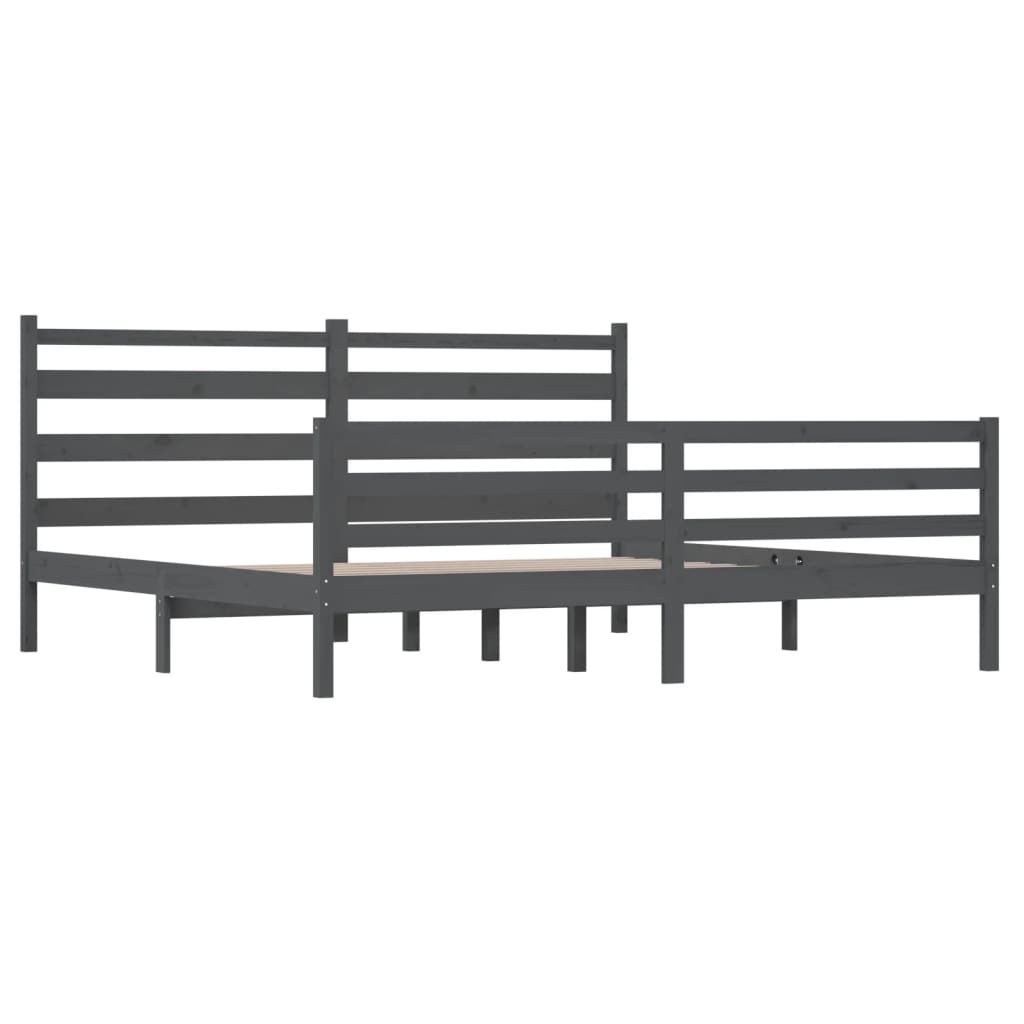 vidaXL Bed Frame | Grey | Solid pine wood | 200x200 cm |  Durable  | Bed Frame