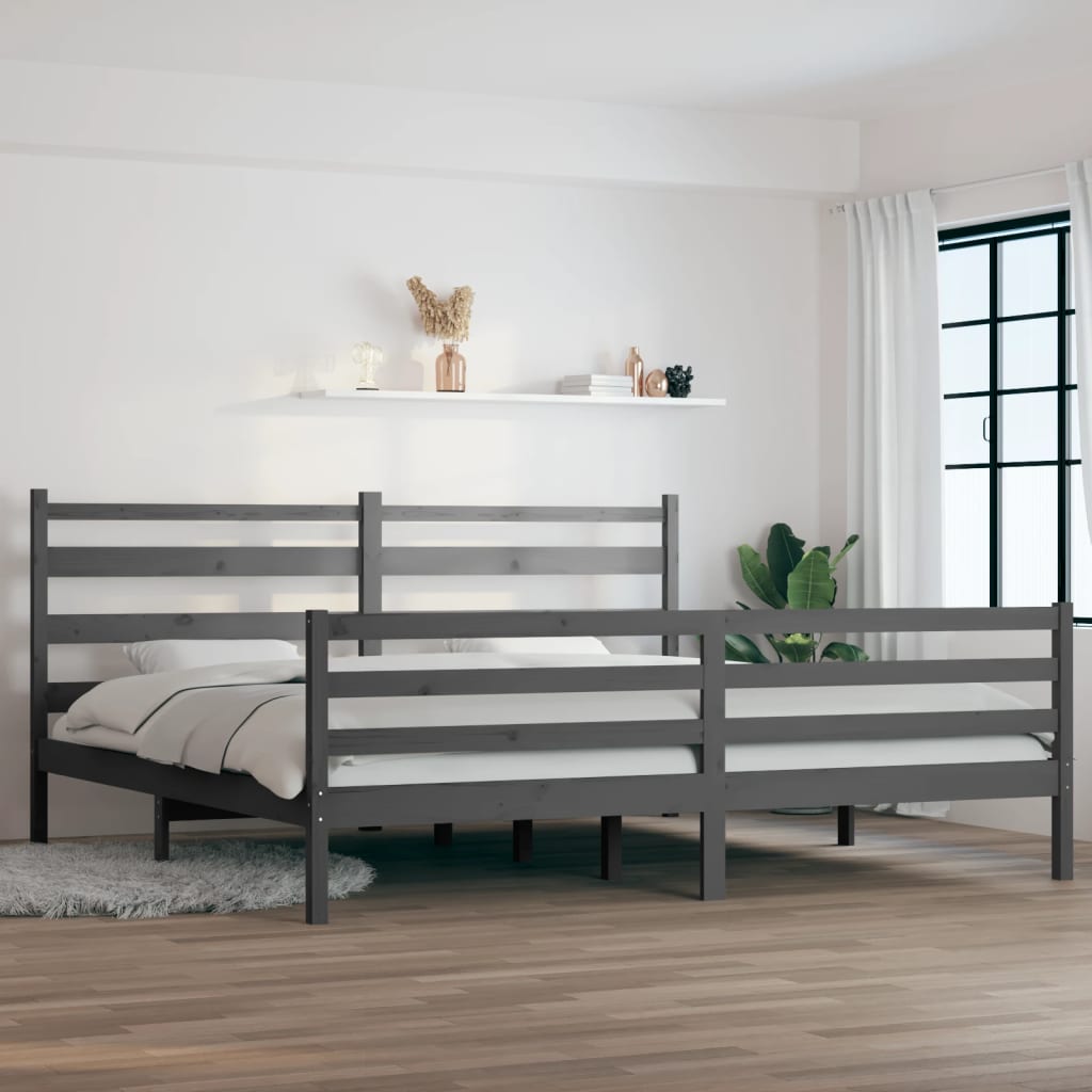 vidaXL Bed Frame | Grey | Solid pine wood | 200x200 cm |  Durable  | Bed Frame