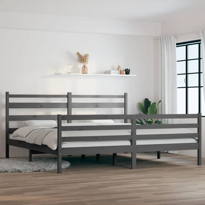vidaXL Bed Frame | Grey | Solid pine wood | 200x200 cm |  Durable  | Bed Frame