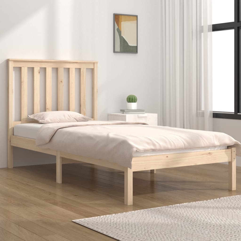 vidaXL Bed Frame | Natural Pine | Solid Pine Wood | Small Single | Durable