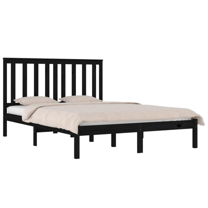vidaXL Bed Frame | Black | Solid Pine Wood | Double | Durable | Bed Frame