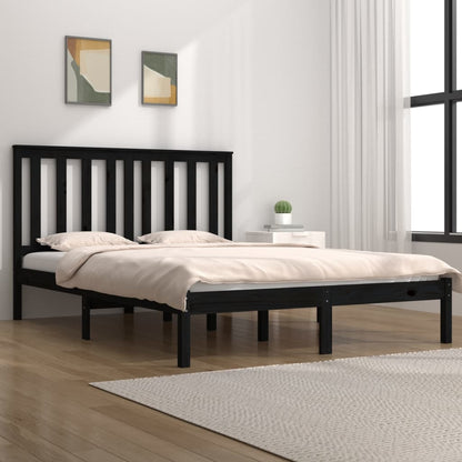 vidaXL Bed Frame | Black | Solid pine wood | 200x200 cm | Durable | Bed Frame