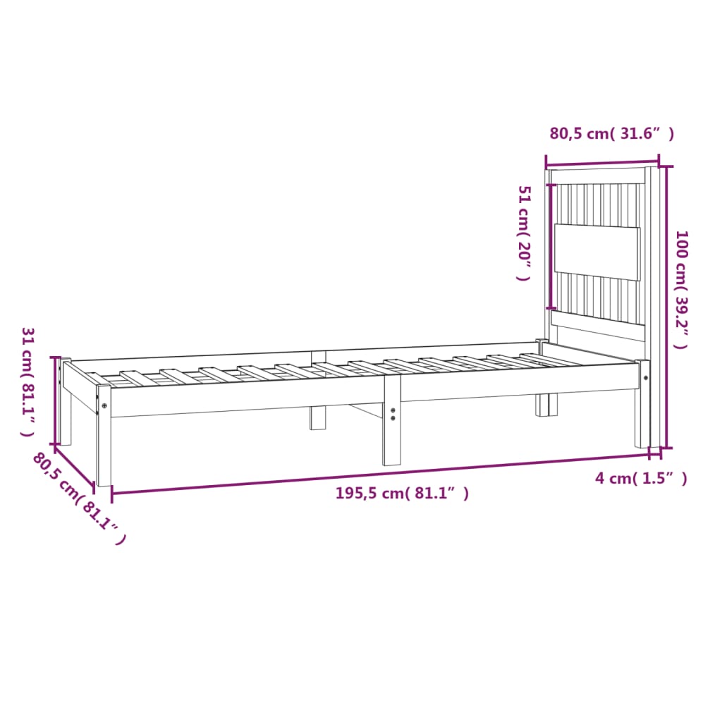 vidaXL Bed Frame without Mattress Solid Wood Small Single