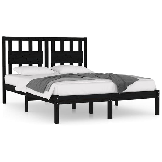 vidaXL Bed Frame | Black | Solid pine wood | Double Bed |  Durable  | Bed Frame