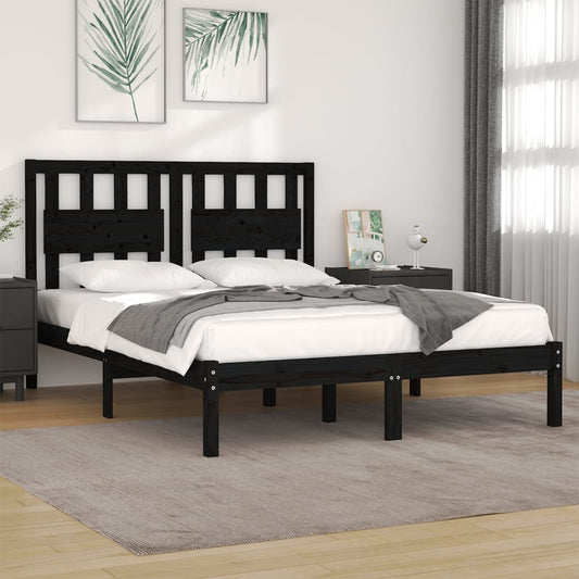 vidaXL Bed Frame | Black | Solid pine wood | Double Bed |  Durable  | Bed Frame