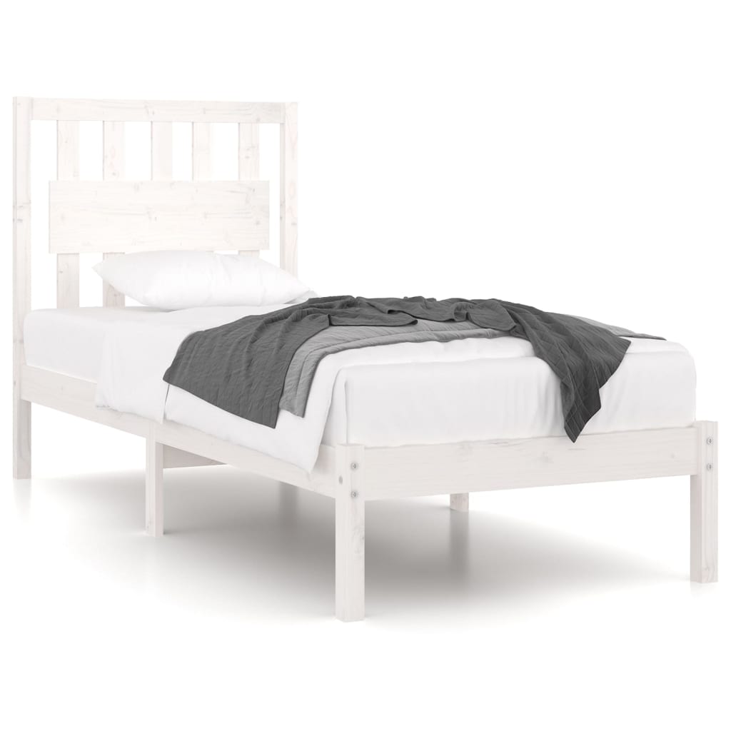 vidaXL Bed Frame | White | Solid pine wood | 90x200 cm | Decorative Inlays
