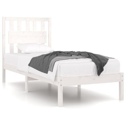 vidaXL Bed Frame | White | Solid pine wood | 90x200 cm | Decorative Inlays