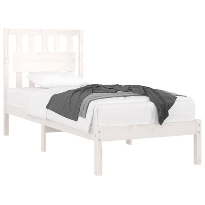 vidaXL Bed Frame | White | Solid pine wood | 90x200 cm | Decorative Inlays