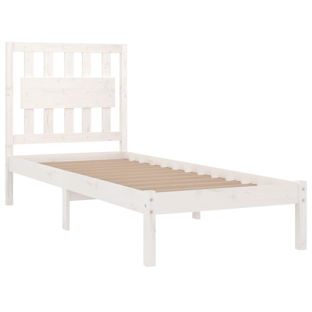 vidaXL Bed Frame | White | Solid pine wood | 90x200 cm | Decorative Inlays