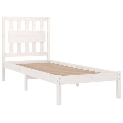 vidaXL Bed Frame | White | Solid pine wood | 90x200 cm | Decorative Inlays