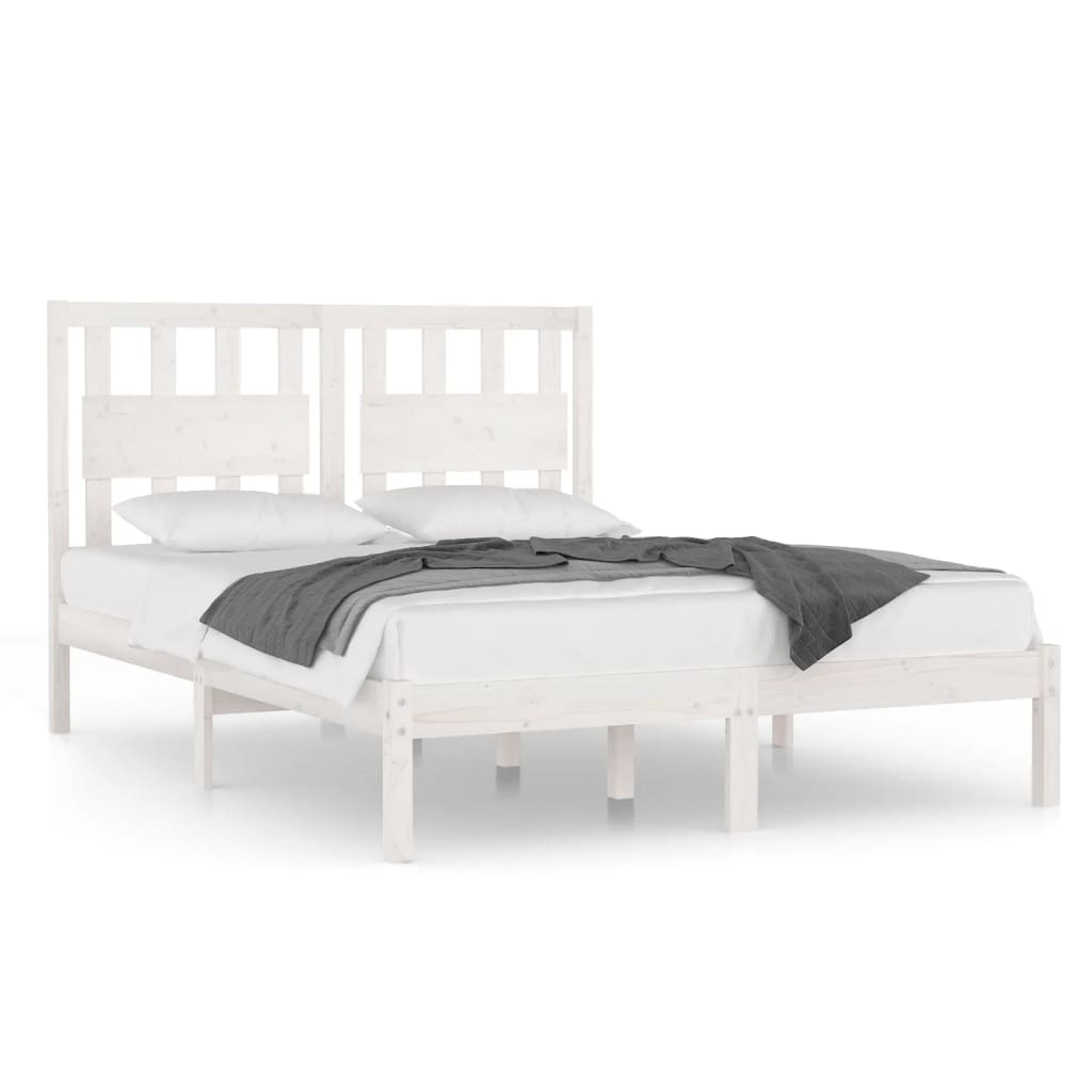 vidaXL Bed Frame | White | Solid pine wood | 120 x 200 cm |  Decorative Inlays