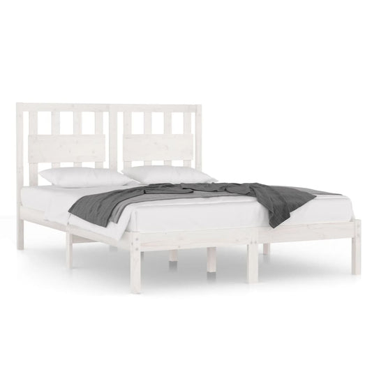 vidaXL Bed Frame | White | Solid pine wood | 120 x 200 cm |  Decorative Inlays