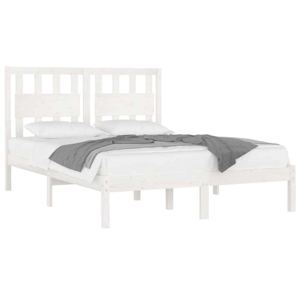 vidaXL Bed Frame | White | Solid pine wood | 120 x 200 cm |  Decorative Inlays