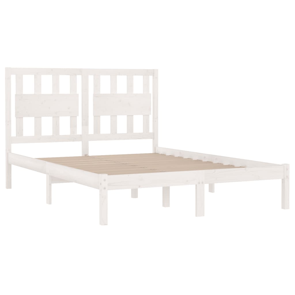 vidaXL Bed Frame | White | Solid pine wood | 120 x 200 cm |  Decorative Inlays