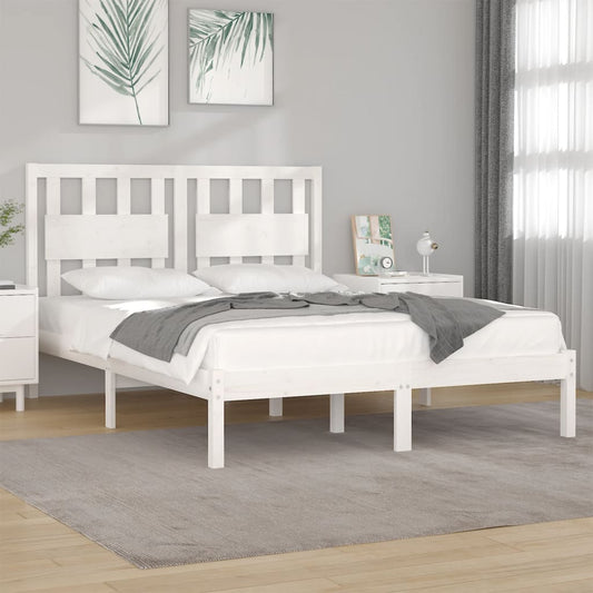 vidaXL Bed Frame | White | Solid pine wood | 120 x 200 cm |  Decorative Inlays