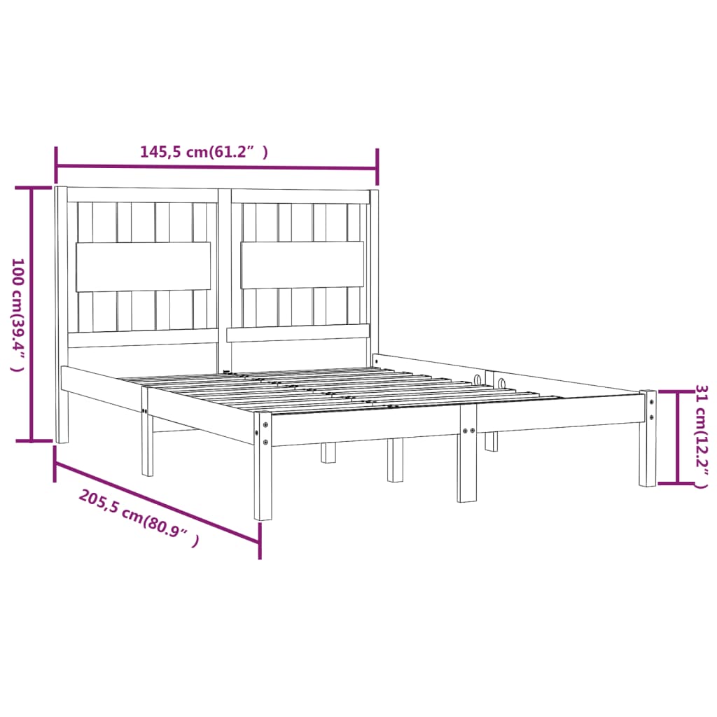 vidaXL Bed Frame | White | Solid pinewood | Double | Bed Frame | Rectangular