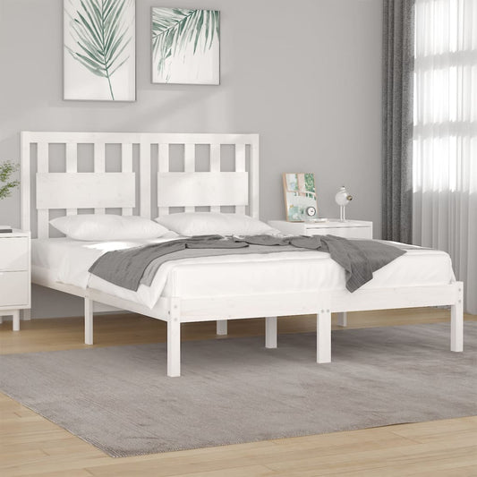 vidaXL Bed Frame | White | Solid Pine Wood | Double | Bed Frame | Rectangular