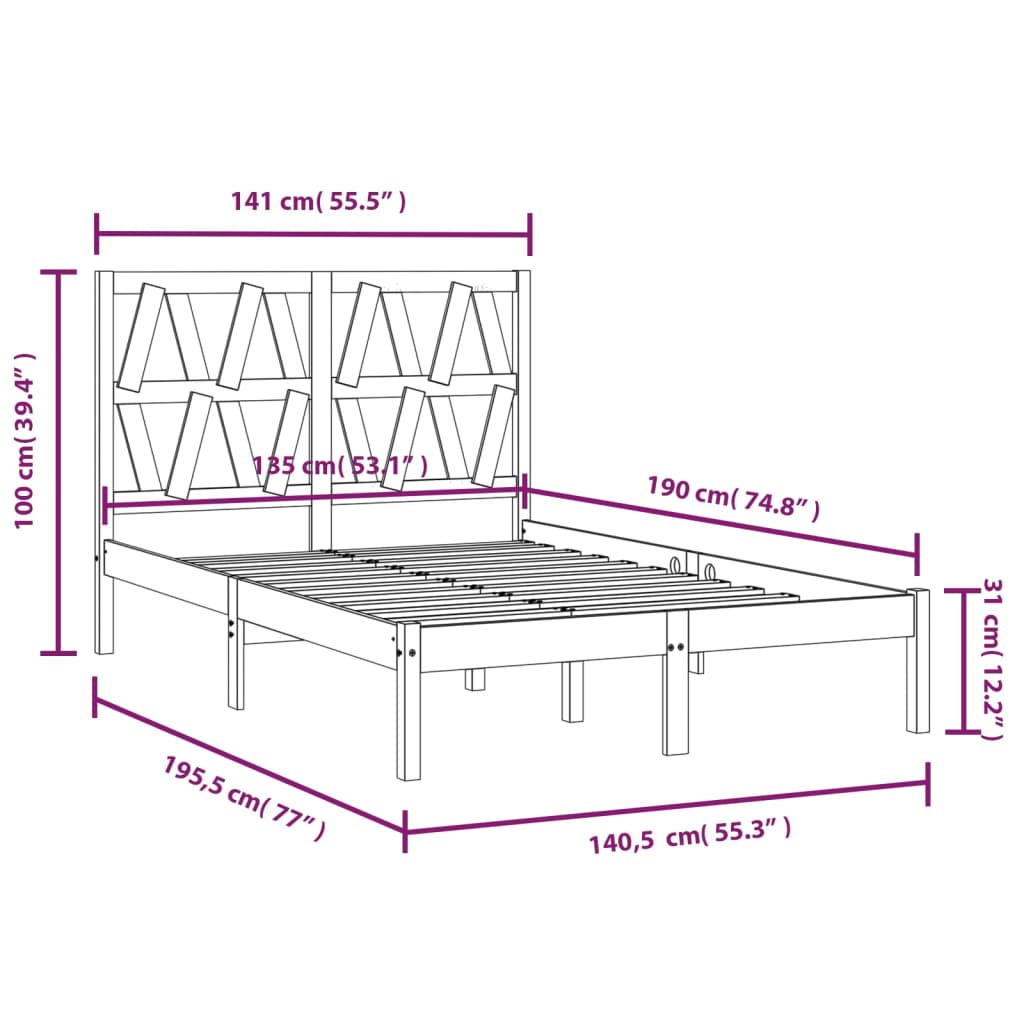 vidaXL Bed Frame without Mattress Solid Wood Double
