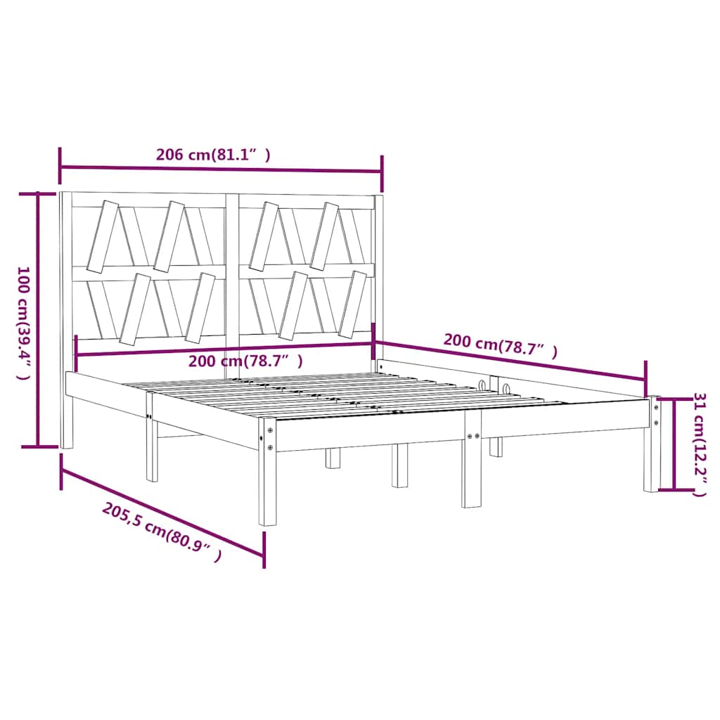 3104020 vidaXL Bed Frame without Mattress Grey Solid Wood 200x200 cm (810039+818642)