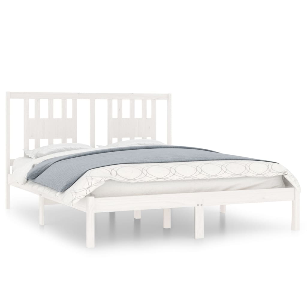 vidaXL Bed Frame | White | Solid pine wood | Double bed size | Durable