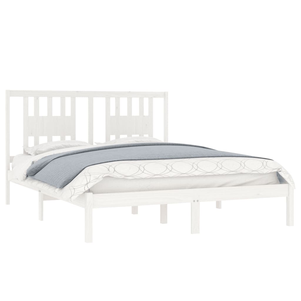 vidaXL Bed Frame | White | Solid pine wood | Double bed size | Durable