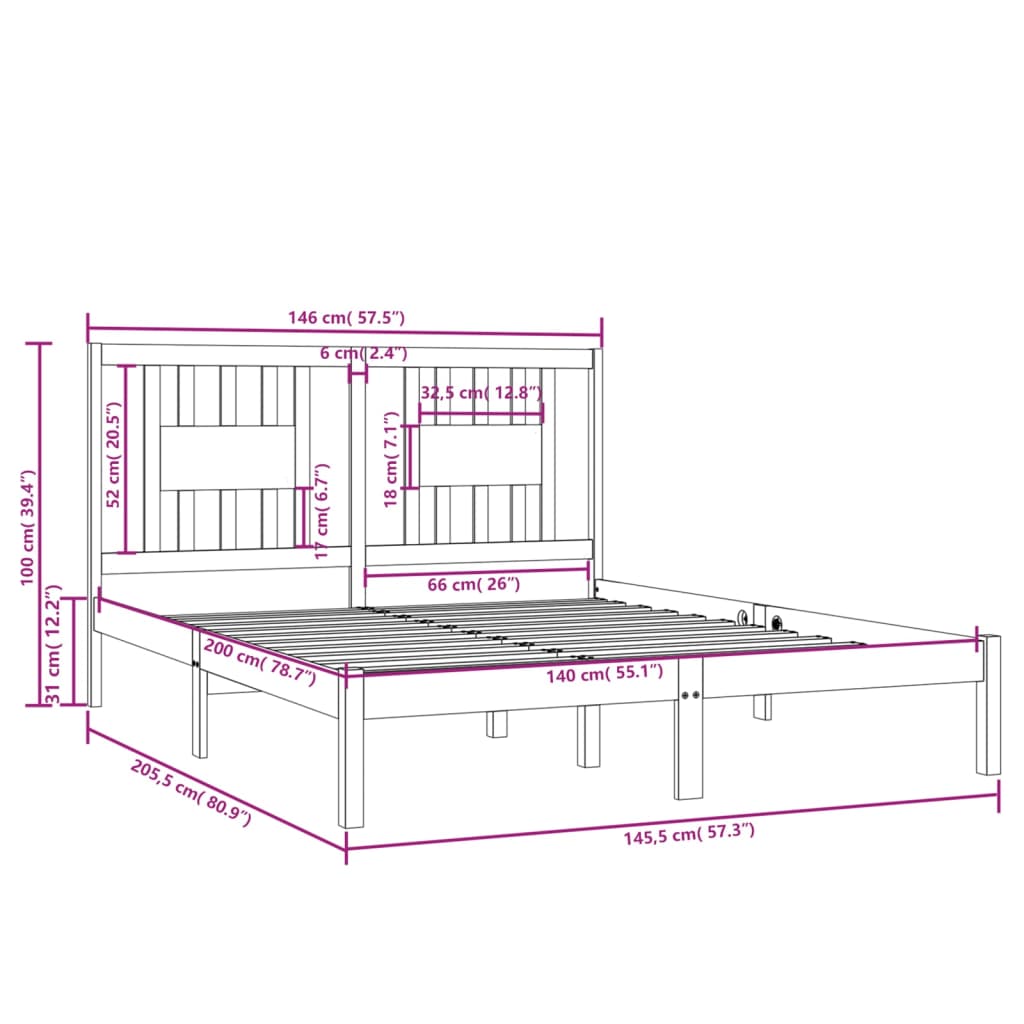 vidaXL Bed Frame | White | Solid pine wood | Double bed size | Durable