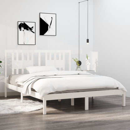 vidaXL Bed Frame | White | Solid pine wood | Double bed size | Durable