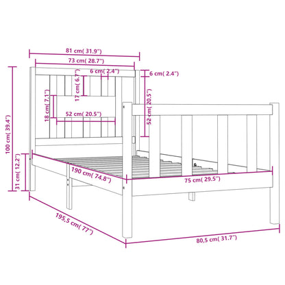 vidaXL Bed Frame without Mattress Black Solid Wood Small Single