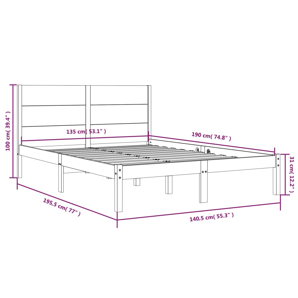 vidaXL Bed Frame without Mattress 135x190 cm Double Solid Wood