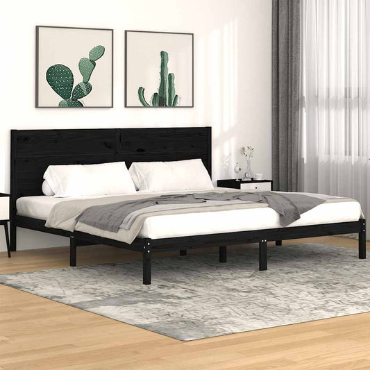 vidaXL Bed Frame | Black | Solid Pine Wood | 200x200 cm | Durable | Bed Frame