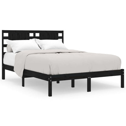 vidaXL Bed Frame | Black | Solid Pine Wood | Double | Bed Frame | Rectangular