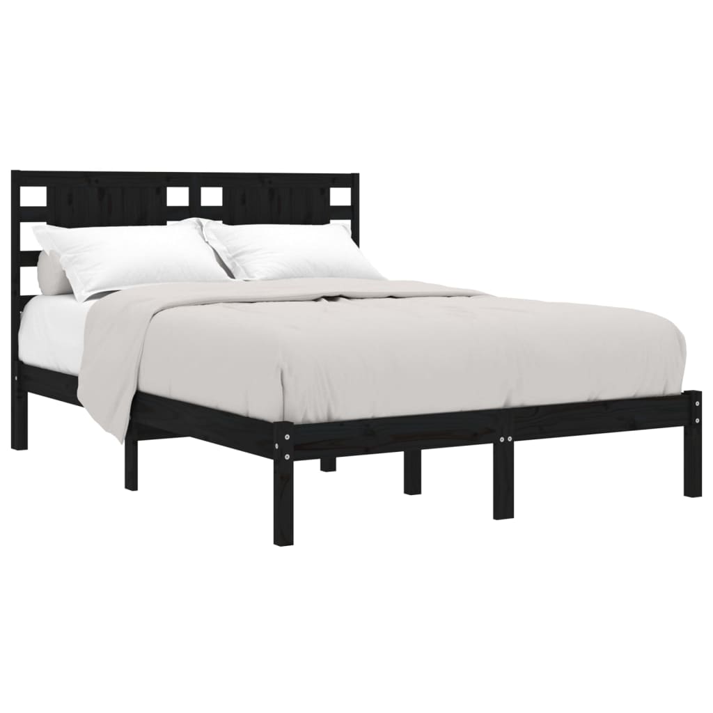 vidaXL Bed Frame | Black | Solid Pine Wood | Double | Bed Frame | Rectangular