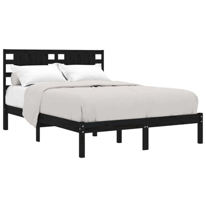 vidaXL Bed Frame | Black | Solid Pine Wood | Double | Bed Frame | Rectangular