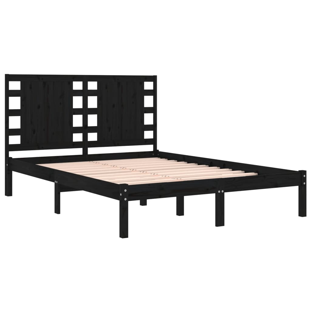 vidaXL Bed Frame | Black | Solid Pine Wood | Double | Bed Frame | Rectangular