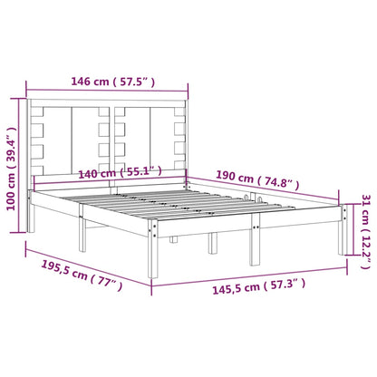 vidaXL Bed Frame | Black | Solid Pine Wood | Double | Bed Frame | Rectangular