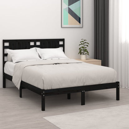 vidaXL Bed Frame | Black | Solid Pine Wood | Double | Bed Frame | Rectangular