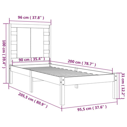 vidaXL Bed Frame | Natural wood colour | Solid Pine Wood | 90x200 cm | Durable