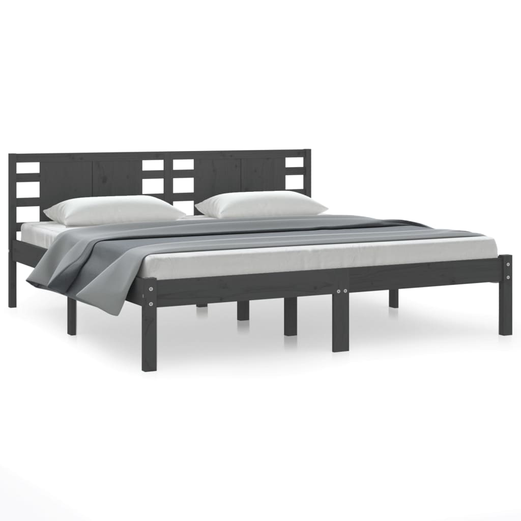 vidaXL Bed Frame | Grey | Solid pine wood | 200 x 200 cm | Classic/Traditional