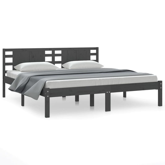vidaXL Bed Frame | Grey | Solid pine wood | 200 x 200 cm | Classic/Traditional