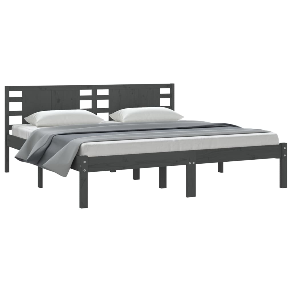 vidaXL Bed Frame | Grey | Solid pine wood | 200 x 200 cm | Classic/Traditional