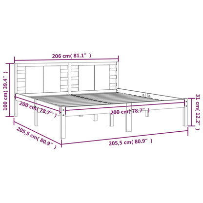 vidaXL Bed Frame | Grey | Solid pine wood | 200 x 200 cm | Classic/Traditional