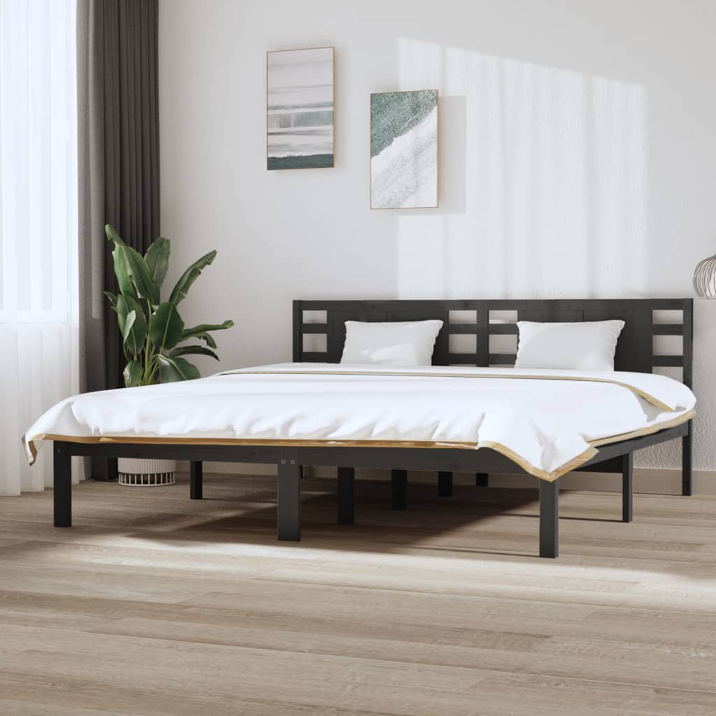 vidaXL Bed Frame | Grey | Solid pine wood | 200 x 200 cm | Classic/Traditional