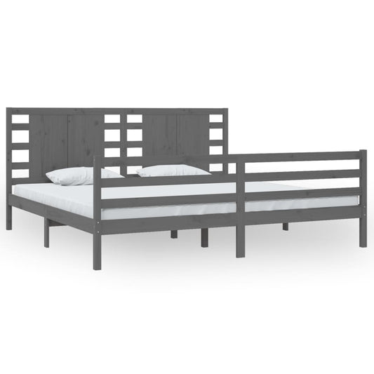 vidaXL Bed Frame | Grey | Solid pinewood | Double | Decorative Inlays