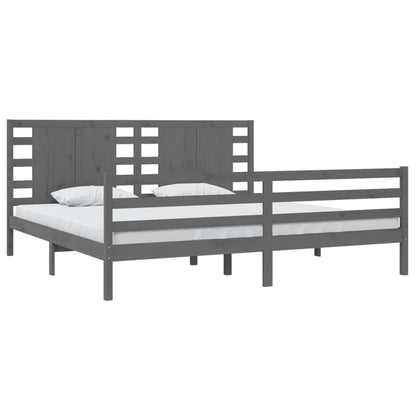 vidaXL Bed Frame | Grey | Solid pinewood | Double | Decorative Inlays