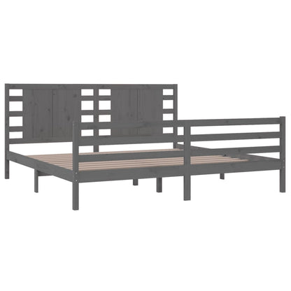 vidaXL Bed Frame | Grey | Solid pinewood | Double | Decorative Inlays