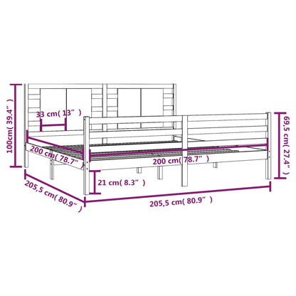 vidaXL Bed Frame | Grey | Solid pinewood | Double | Decorative Inlays