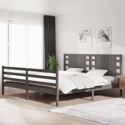vidaXL Bed Frame | Grey | Solid pinewood | Double | Decorative Inlays