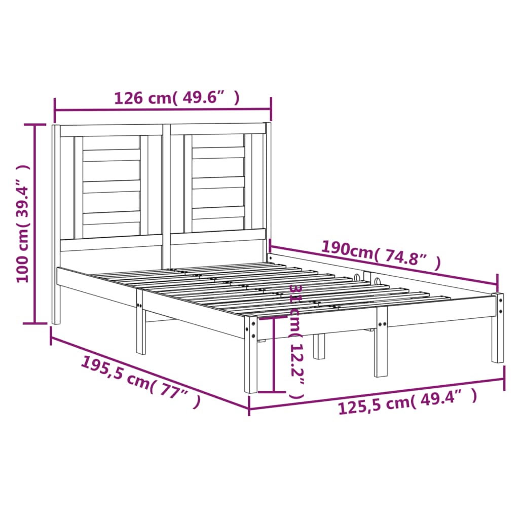 vidaXL Bed Frame without Mattress 120x190 cm Small Double Solid Wood