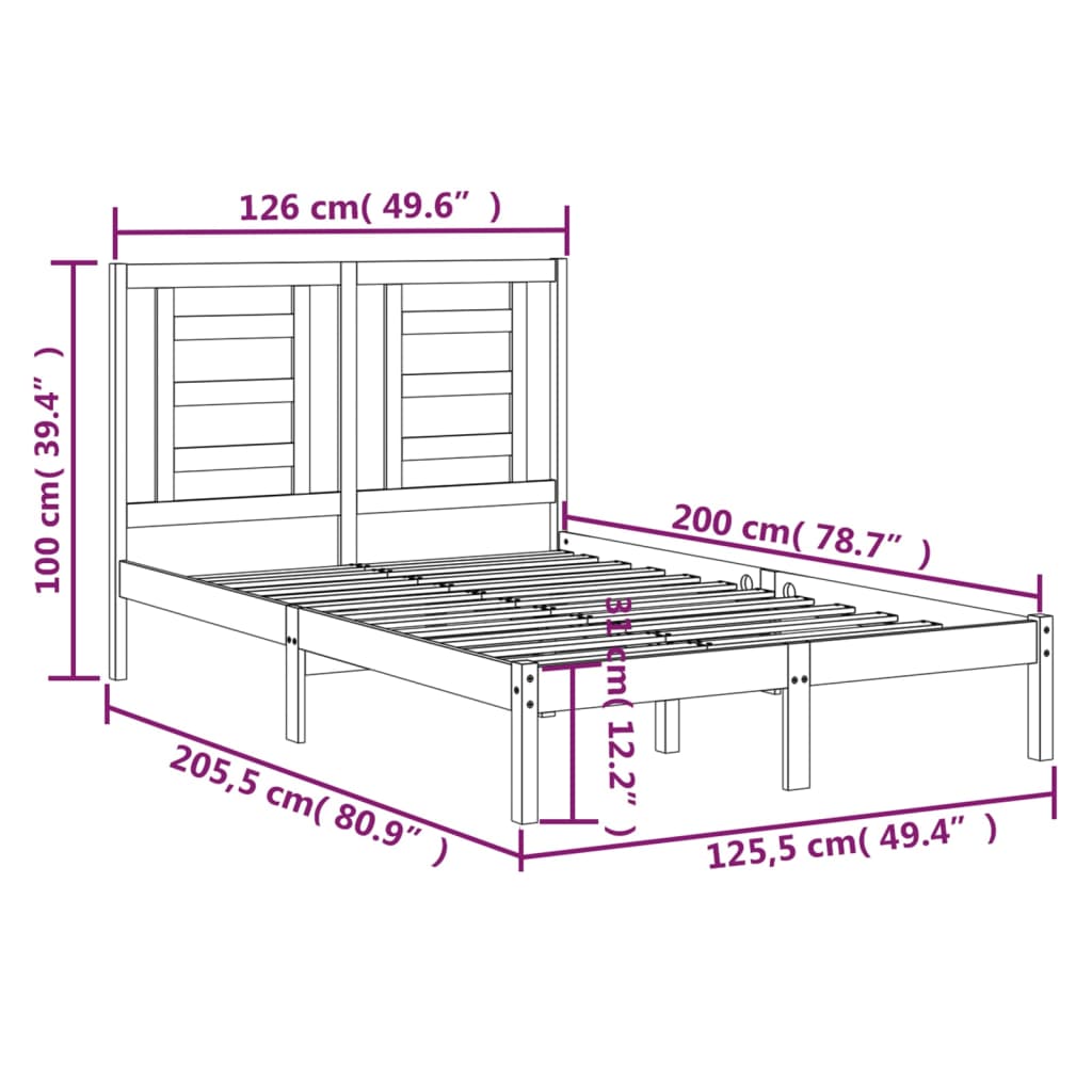 vidaXL Bed Frame without Mattress 120x200 cm Solid Wood Pine