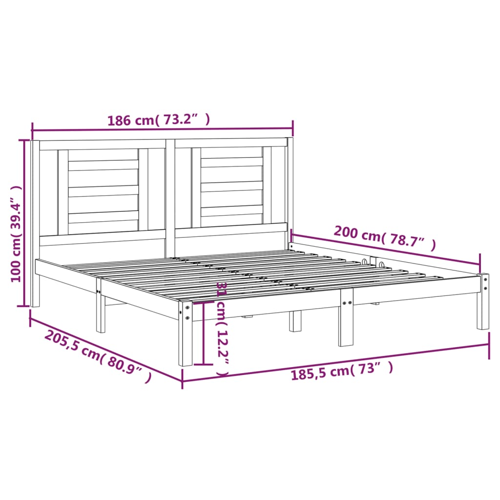 vidaXL Bed Frame without Mattress White 180x200 cm Super King Solid Wood
